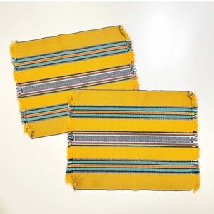 Vintage Easter School Weaving Room Set 2 Placemats Hand Woven Philippines Yellow